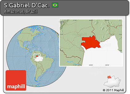 Savanna Style Location Map of S.Gabriel D'Cac., highlighted parent region, hill shading