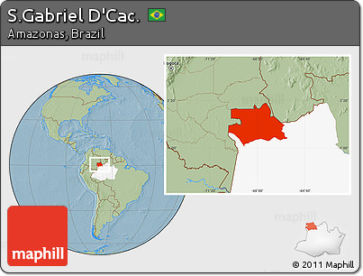 Savanna Style Location Map of S.Gabriel D'Cac., highlighted parent region, hill shading