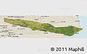 Satellite Panoramic Map of Caravelas, shaded relief outside