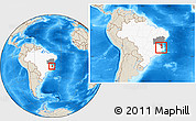 Shaded Relief Location Map of Medeiros Neto, highlighted country, highlighted parent region, within the entire country