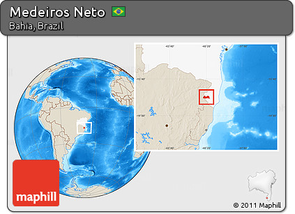 Shaded Relief Location Map of Medeiros Neto, highlighted parent region