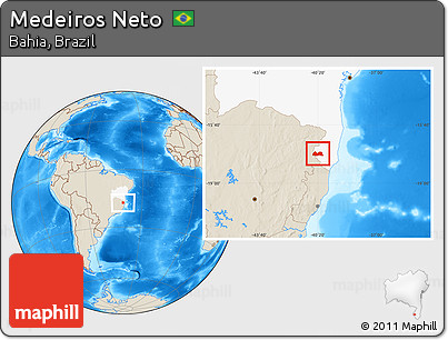 Shaded Relief Location Map of Medeiros Neto, highlighted parent region