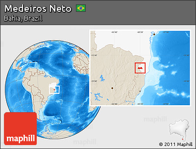 Shaded Relief Location Map of Medeiros Neto, highlighted parent region