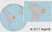 Gray Location Map of Muritiba, within the entire country, hill shading