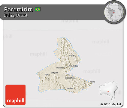 Shaded Relief 3D Map of Paramirim, single color outside