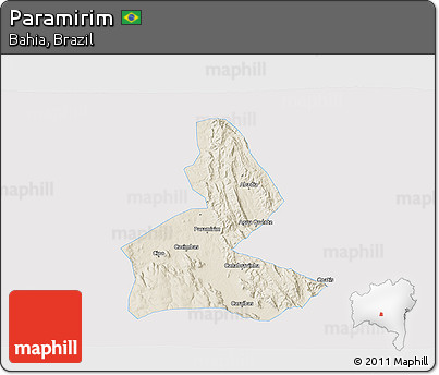Shaded Relief 3D Map of Paramirim, single color outside