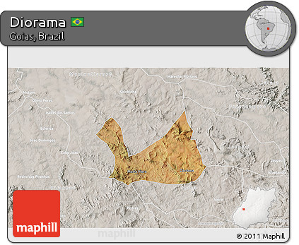 Satellite 3D Map of Diorama, lighten, semi-desaturated