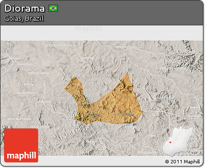 Satellite 3D Map of Diorama, lighten, semi-desaturated