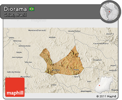 Satellite 3D Map of Diorama, shaded relief outside
