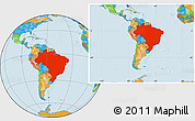 Political Location Map of Brazil, within the entire continent