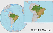 Satellite Location Map of Brazil, gray outside