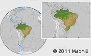 Satellite Location Map of Brazil, lighten, desaturated