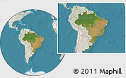 Satellite Location Map of Brazil, lighten, land only