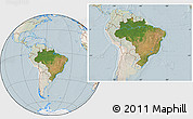 Satellite Location Map of Brazil, lighten