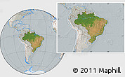 Satellite Location Map of Brazil, lighten, semi-desaturated