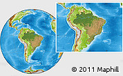 Satellite Location Map of Brazil, physical outside