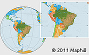 Satellite Location Map of Brazil, political outside