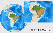 Satellite Location Map of Brazil, shaded relief outside