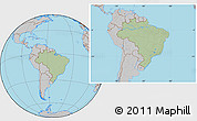 Savanna Style Location Map of Brazil, gray outside, hill shading inside