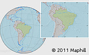 Savanna Style Location Map of Brazil, gray outside, hill shading