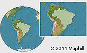 Savanna Style Location Map of Brazil, satellite outside, hill shading