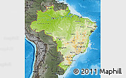 Physical Map of Brazil, darken, semi-desaturated, land only