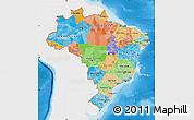 Political Map of Brazil, single color outside, shaded relief sea