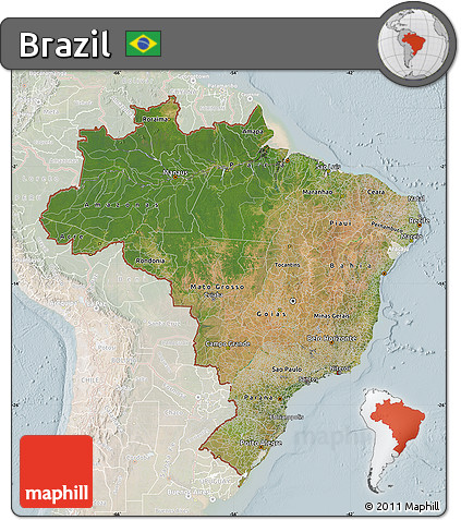 Satellite Map of Brazil, lighten