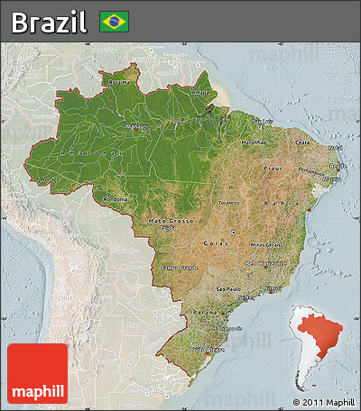 Satellite Map of Brazil, lighten