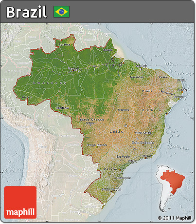 Satellite Map of Brazil, lighten