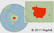 Savanna Style Location Map of Mato Grosso, hill shading