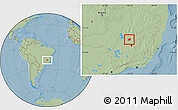 Savanna Style Location Map of Cordisburgo, hill shading