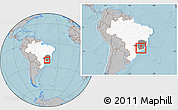 Gray Location Map of Itumirim, highlighted country, highlighted parent region, within the entire country, hill shading