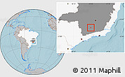 Gray Location Map of Itumirim, highlighted country, highlighted parent region, hill shading