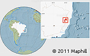 Savanna Style Location Map of Mantena, highlighted country, hill shading