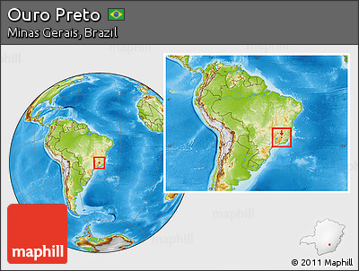 Physical Location Map of Ouro Preto, within the entire country