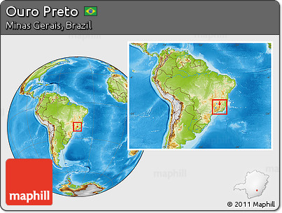 Physical Location Map of Ouro Preto, within the entire country