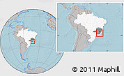 Gray Location Map of Tocantins, highlighted country, highlighted parent region, within the entire country, hill shading