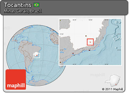 Gray Location Map of Tocantins, highlighted parent region, hill shading