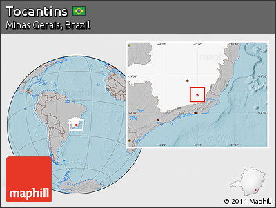 Gray Location Map of Tocantins, highlighted parent region, hill shading