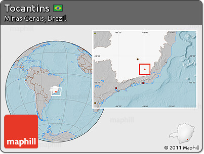Gray Location Map of Tocantins, highlighted parent region, hill shading