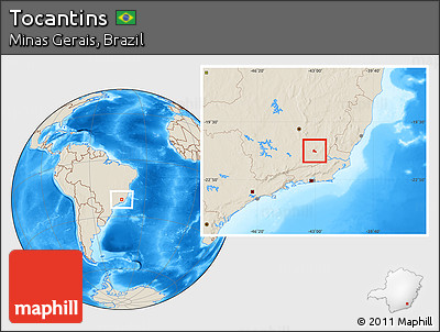 Shaded Relief Location Map of Tocantins