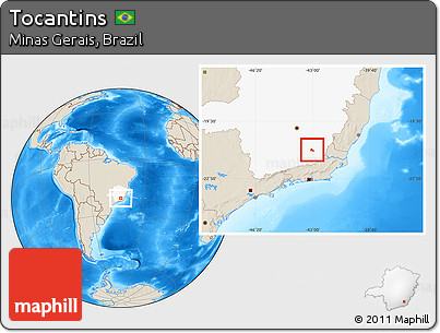 Shaded Relief Location Map of Tocantins, highlighted parent region