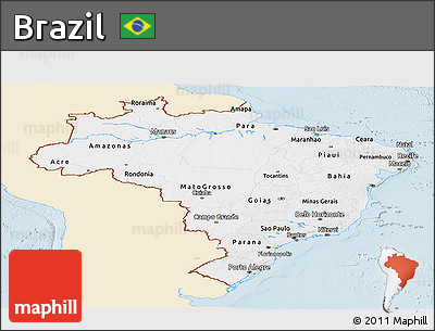 Classic Style Panoramic Map of Brazil, single color outside