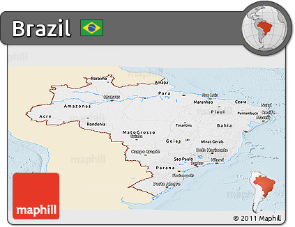 Classic Style Panoramic Map of Brazil, single color outside