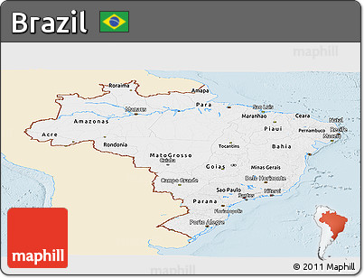 Classic Style Panoramic Map of Brazil, single color outside
