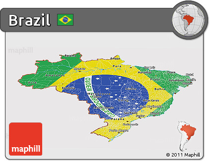 Flag Panoramic Map of Brazil, flag aligned to the middle