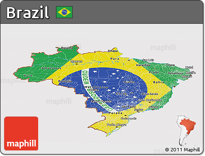 Flag Panoramic Map of Brazil, flag aligned to the middle