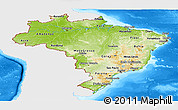 Physical Panoramic Map of Brazil, single color outside, bathymetry sea
