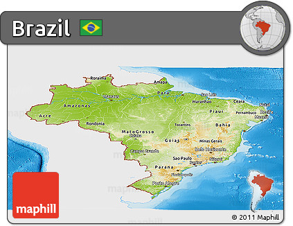 Physical Panoramic Map of Brazil, single color outside
